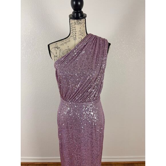 B47 Mac Duggal Sequined Ruched One Shoulder Gown Dress 6 Sparkly Y2K Glam - Picture 6 of 12